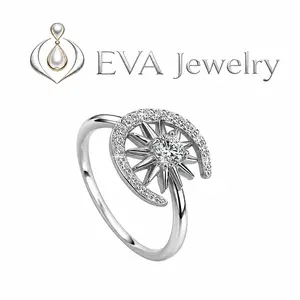 [EVA Jewelry] Sun & Moon 925 Sterling Silver Synthetic Moissanite Ring