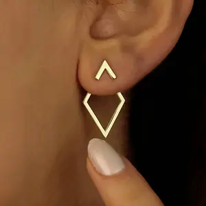 Geometric Diamond-Shaped Earrings: A Two-Way Wearable, Copper Ear Needle, Nickel Free Plating, Unique Design for Everyday and Party Occasions