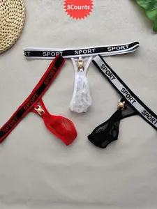Men's Letter Tape G String, Sexy Comfy Thin Breathable Lace Panty for Daily Wear, Fashionable Underwear for Men, Daily Casual Underwear, Elasticity Design Underwear