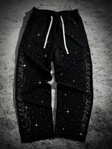Men's Rhinestone Starry Sky Wide Leg Sweatpants, Y2K Trash Rock Street Style Joggers, Tiktok Trendy Aesthetic Pants for Concerts & Night Out