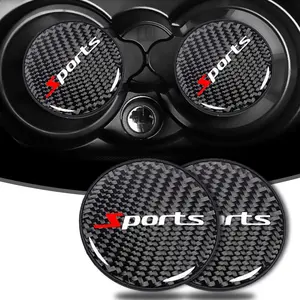 Cup Holder Coaster, 2 count Carbon Fiber Non-Slip Embedded Coasters, Universal 2.75 Inch Cup Holder Insert Coaster Pad, Non-Slip Bottle Pad Embedded in Cup Mat (Black/)