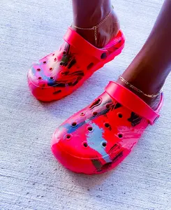 Fancy Clogs Splash Red - Padded Sandals for Women, Comfortable Summer Footwear with Colorful Design and Nail Detail