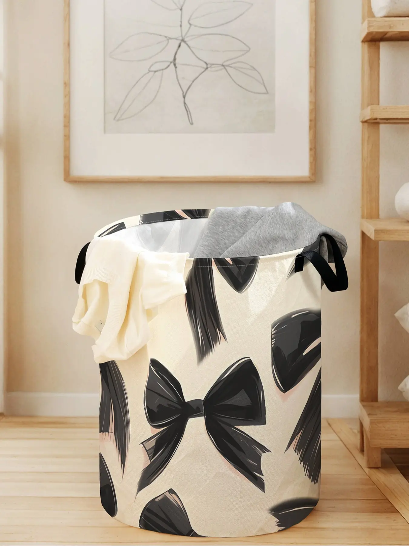 Durable Laundry Basket with Handle, Bow Print Design, Foldable Clothes Storage Bin, Large Capacity Toy Organizer for Home Use, Laundry Basket Bag