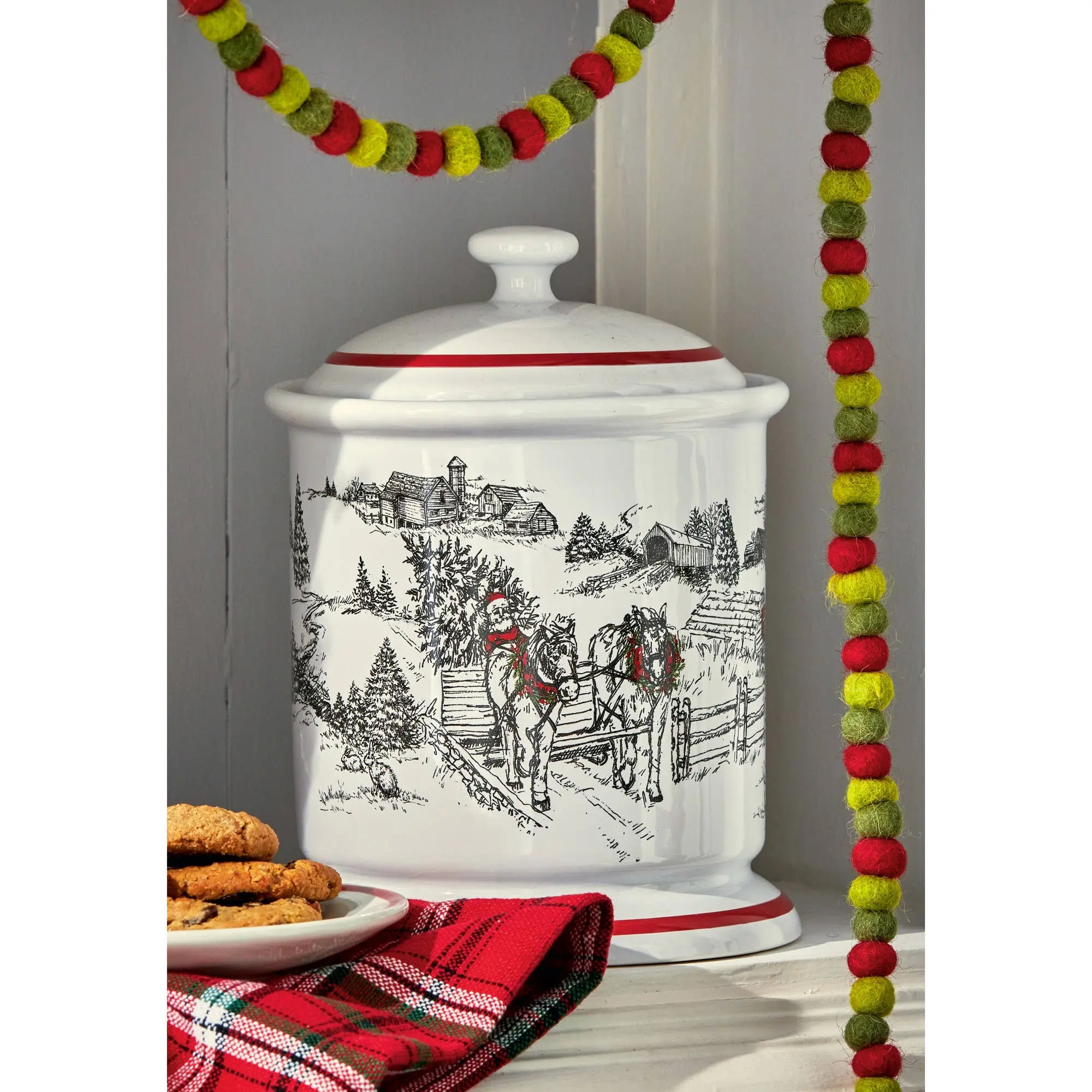Farmhouse Biscuit Jar Multi Earthenware Christmas