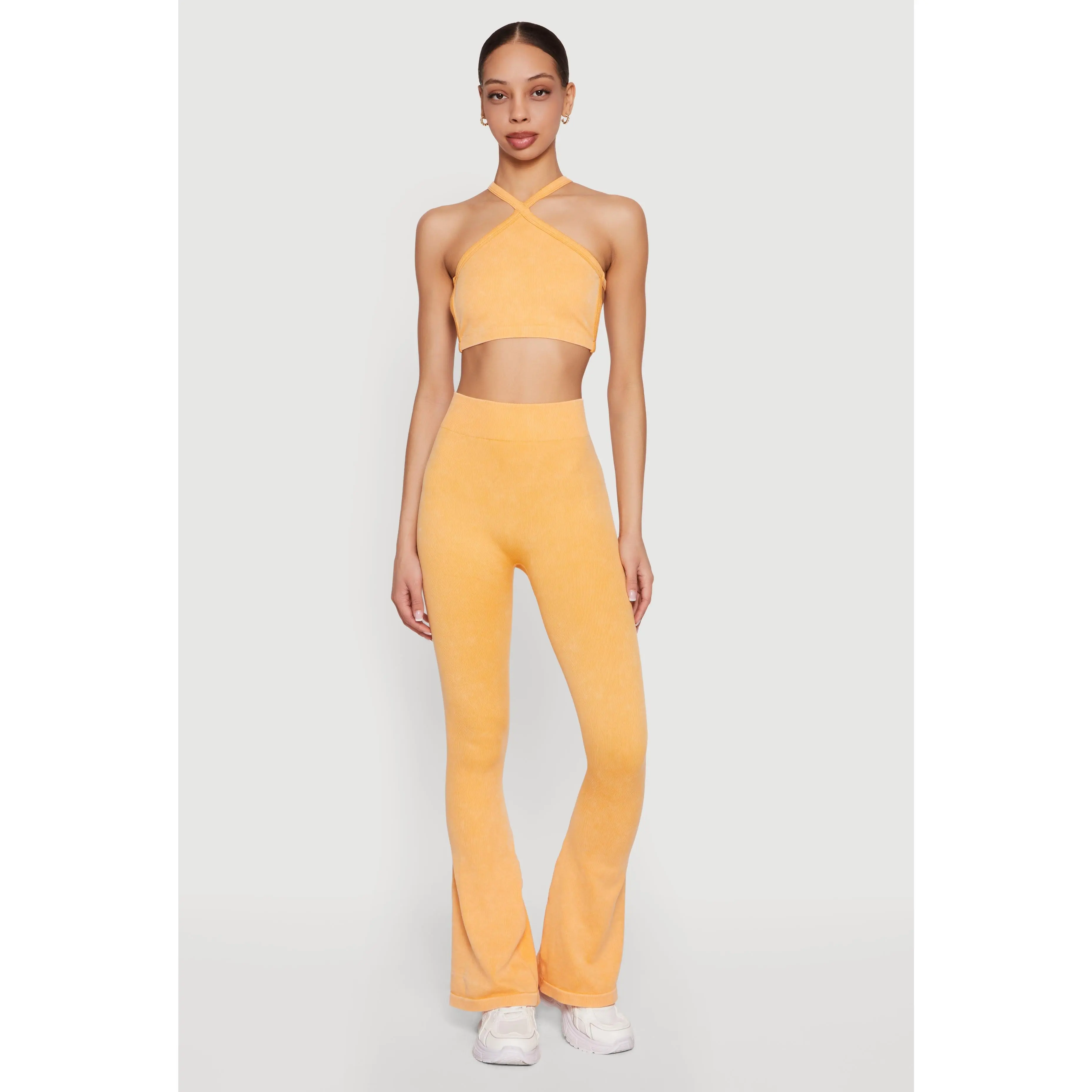 Mineral Wash Seamless Ribbed High Waisted Flare Leggings