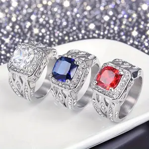 Hollowed-Out Hip Hop Anti-Rust Steel Ring - European-American Light Luxury Bezel Setting Cubic Zirconia Crystal Ring for Women, Couple's Fashion Jewelry for Valentine's Day, Anniversary Gifts, Rings For Women, Crystal Rings