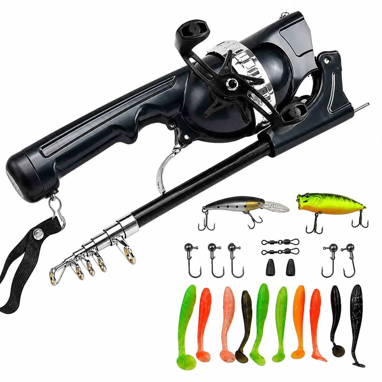 Foldable Portable Fishing Rod & Reel Full Kit for Beginners - Anti-Tangle Compact Carry Pocket Size Travel Pole with 21PCS Tackle, Ready-to-Fish All-in-1 Set for Bass, Trout, Great Gift for Men, Fishing Accessories, Portable Fishing Tool