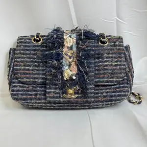 Pre-owned CHANEL tweed Crossbody Bags small jeweled sequin mermaid flap with hair