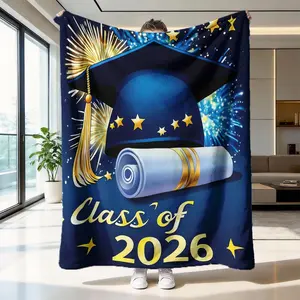 Graduation Commemorative Flannel Printed Blanket, Warm Throw Blanket, Graduation Theme Home Decor, Wrinkle Resistant Easy Clean, Soft Warm Blanket