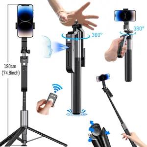 2026 New 360° Rotatable Selfie Stick Tripod,74.8 inches,  Smart Face Tracking , Auto Face Tracking ,Rechargeable remoter Phone Holder for Vlog, Live Streaming, Smartphone Camera Accessoriesfor iPhone 17/16/15/14/13/Android/Camera/GoPro, Valentine's Day