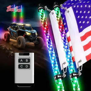 3ft Spiral LED Flag Pole Whip Light with Black Quick Release Base - 2PC Blue LED Work Light for Outdoor Automotive & Motorcycle Decorative Use