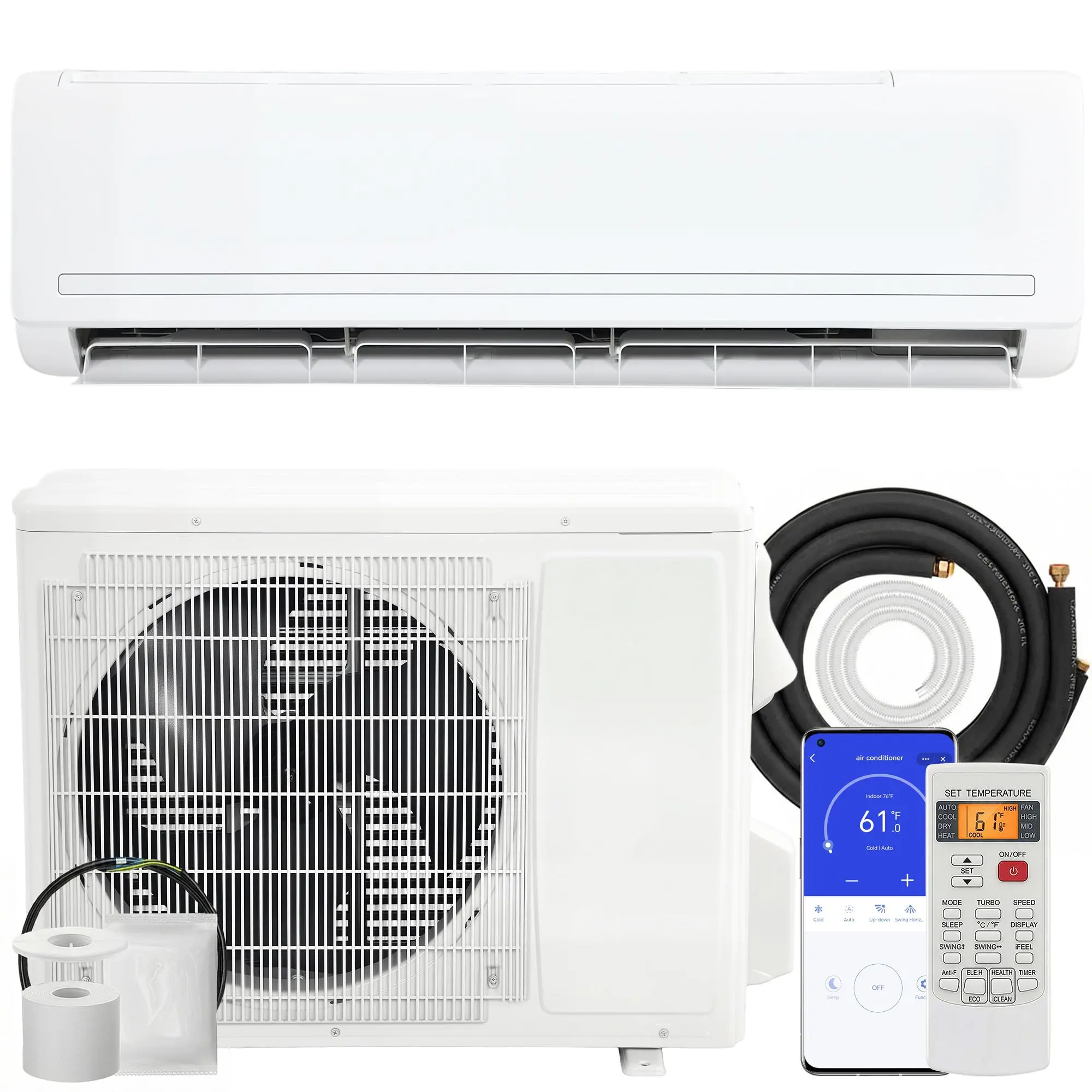 HOMCOM 24000 BTU Mini Split Air Conditioner and Heat Pump, 19 SEER2 230V Energy Efficient Ductless Inverter AC Unit Cools up to 1500 Sq.Ft, Complete Installation Kit