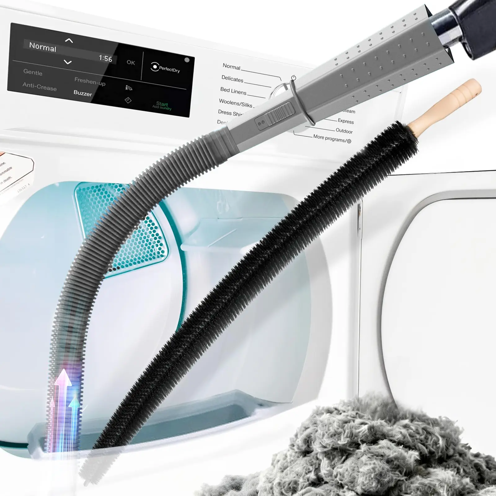 Upgraded Dryer Vent Cleaning Tool with Deep Reach Lint Brush & Vacuum Hose Attachment for Safe Efficient Cleaning and Reduced Fire Risk