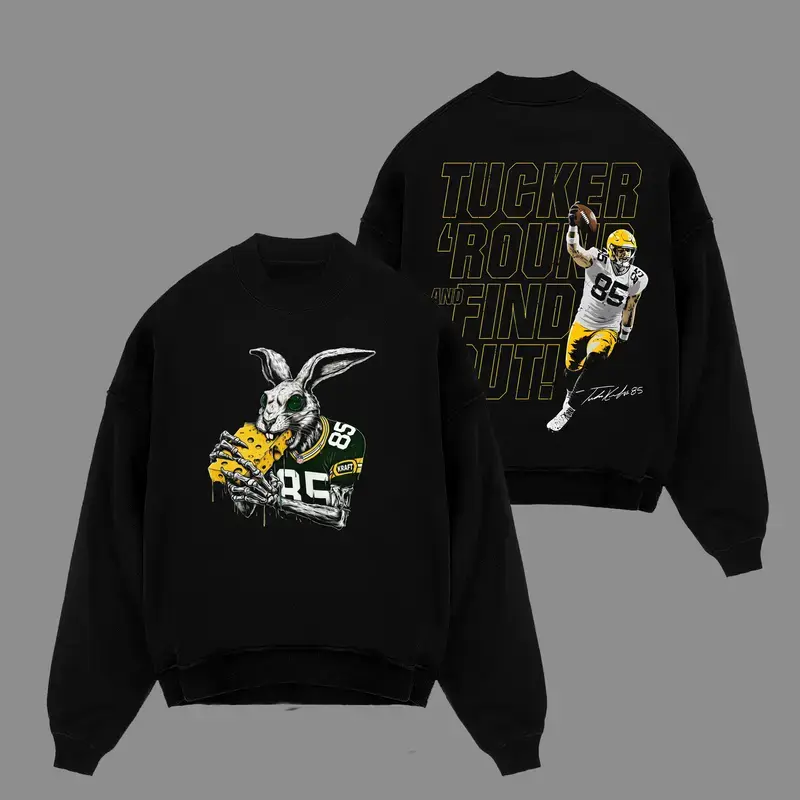 Tucker Kraft 85 White Pack Rabbit For Packers Nation Cotton Hoodie Sweatshirt T-Shirt (Made In US), White Pack Rabbit Fans Outfit, Game Day Outfits, Gift For Football Fans, Football Graphic Hoodie