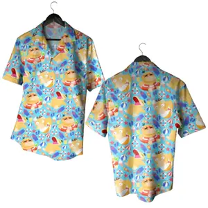 Psy-duck Funny Hawaiian Shirt - Tropical Yellow Duck - Funny Aloha Button Up for Summer Beach Vacation - Anime Inspired Graphic Shirt, 3D Hawaiian Shirt, Tropical Summer Outfit, Gift for Lovers, Family