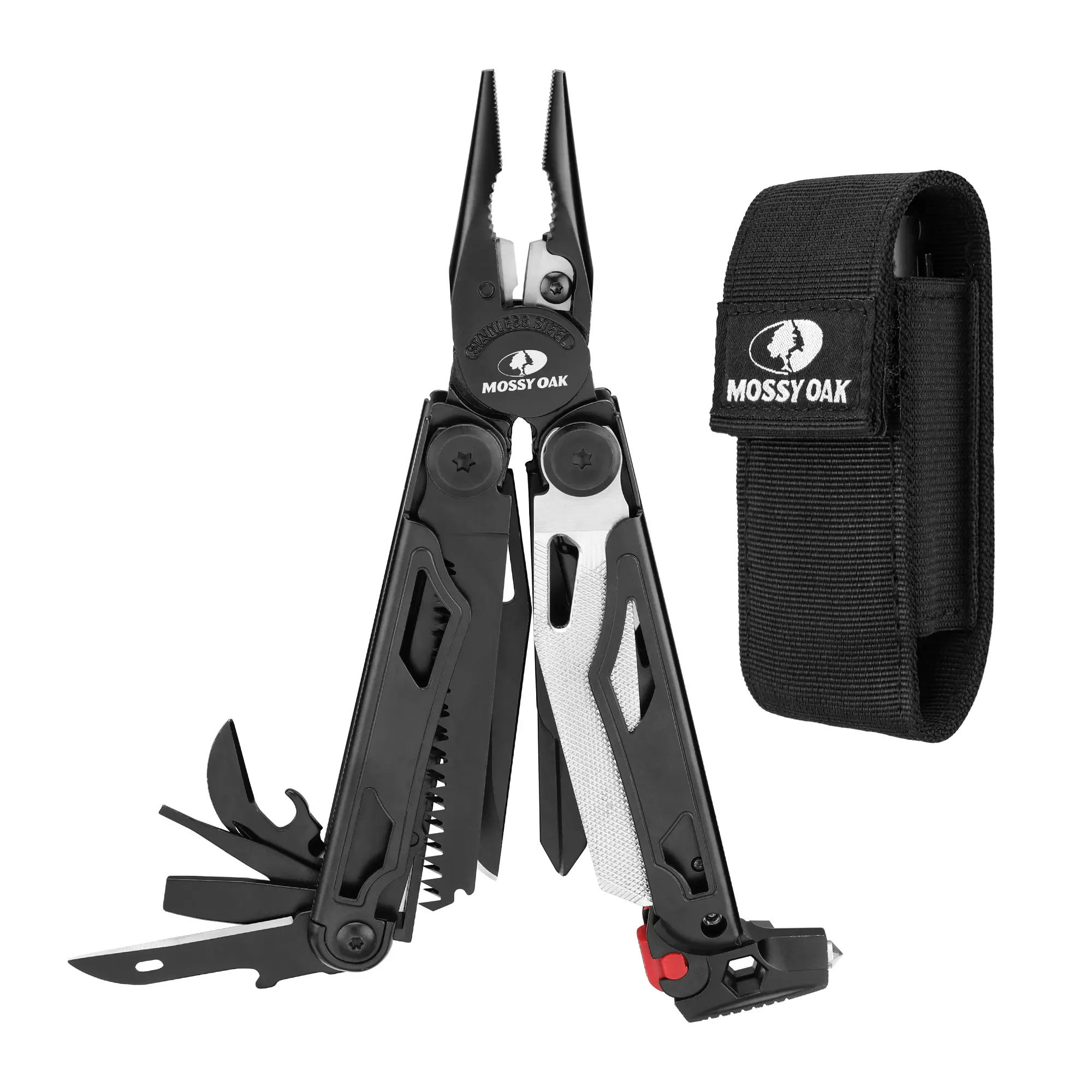 #fathersdaygift MOSSY OAK Multitool, 19-in-1 Stainless Steel Multi Tool Pliers, Self-locking EDC Gear with Sheath for Outdoor, Survival, Camping, Hiking