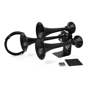 HornBlasters Mini Outlaw Train Horn | 12-Volt DC | 3-Chime Stealth Black Horn | Pre-Installed Air Valve | Includes 1/4" Air Line & Mounting Hardware | Air System Required