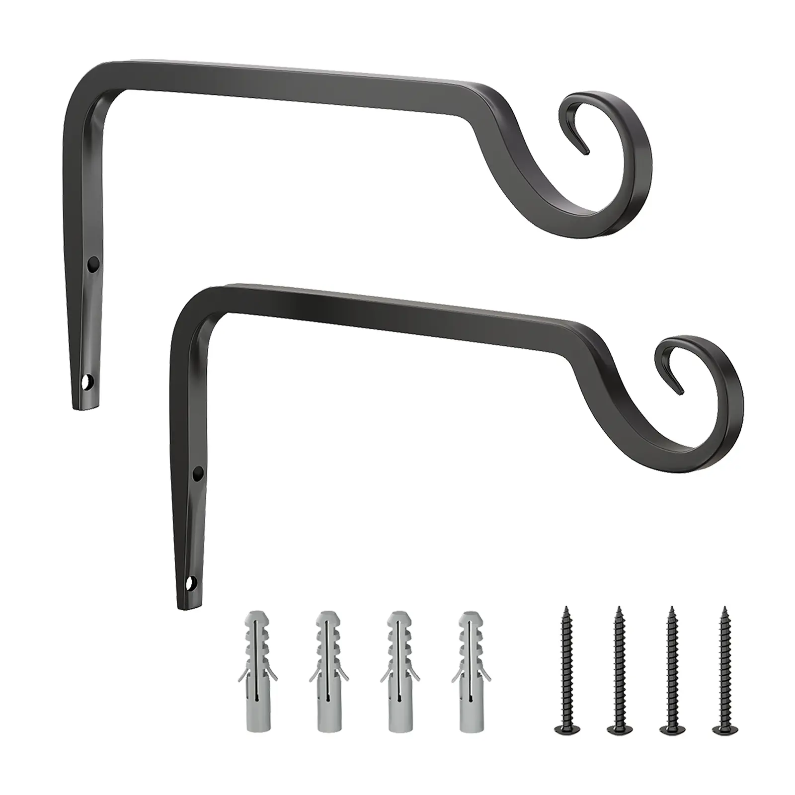 Bamworld 2-Pack 10-in Heavy-Duty Rust-Proof Metal Hanging Basket Brackets - 25.5 cm, Minimalist Design, All-Weather Finish, Simple Installation, Outdoor Wall-Mount for Flower Baskets, Bird Feeders, Flower Garden Decor