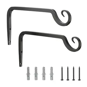 Bamworld Hanging Basket Brackets 2 Pack 10 inch Heavy Duty Outdoor Wall Mounted for Hanging Plant Pots Indoor Bird Feeder and Garden Lantern Hooks, Black