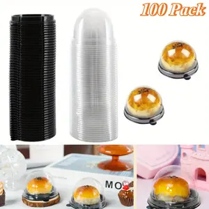 100 Pcs Mini Individual Cupcake Container 2.8x2 IN Mini Cupcake Boxes Desk Pet Containers for Chocolate Covered Cookies, Mooncake