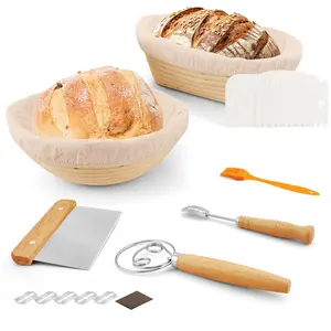 Bread protective basket 2 -piece set, circular acid noodle dough entry kit -very suitable for bread baking and production supplies tools, with linen lining, ideal banneton gift set