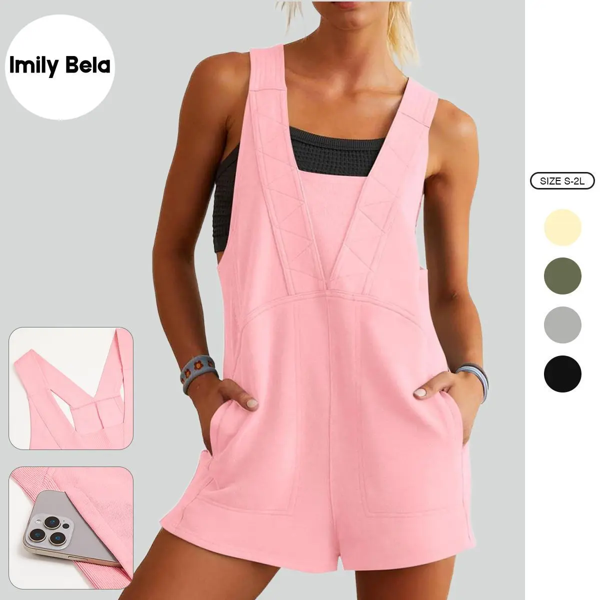 Imily Bela Womens Summer Casual Romper Sleeveless Athletic Trendy Short Jumpsuit Workout Loose Fit Outfits