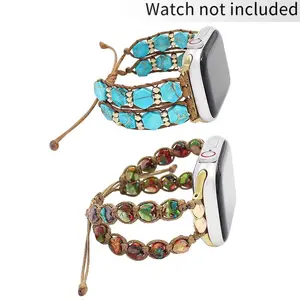GIROUETTE Vintage Woven Natural Stone Watch Band, 1 Count Replacement Watch Band for Women, Smart Watch Strap, Wearable Accessories Compatible with Apple Watch Series 9 8 7 6 5 4 3 2 1 SE SE2