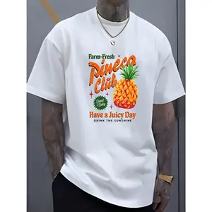 Men's Oversized Cotton Tropical Checked Short-Sleeve T-Shirt - Menswear Casual T-Shirts, Y2000 Vintage Round Neck Streetwear Top, Soft Loose Fabric for Cruise Outfits, Medium Size, Ideal Gift (COD Available)