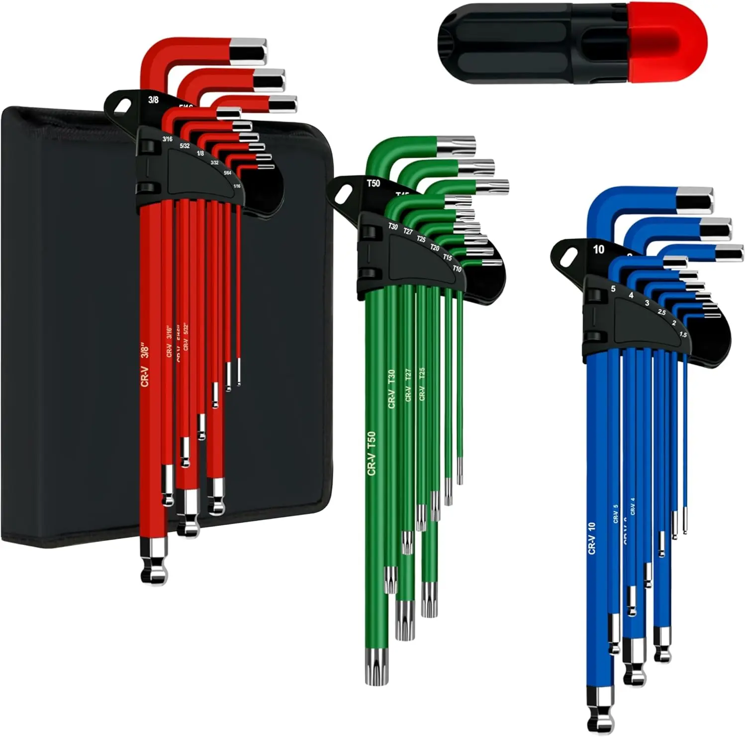 27- Allen Wrenches Sets, Allen Key Set, SAE(1/16"-3/8"), Metric(1.5-10mm), TORX(T10-T50), Metric & SAE Ball End & T-Handle, CR-V, for , , Furniture Repair