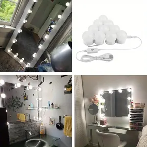10pcs LED Makeup Mirror Light Bulbs, USB Powered Hollywood Vanity Lights, Dimmable Bathroom Dressing Table Lighting, No Ca Prop 65 Warning