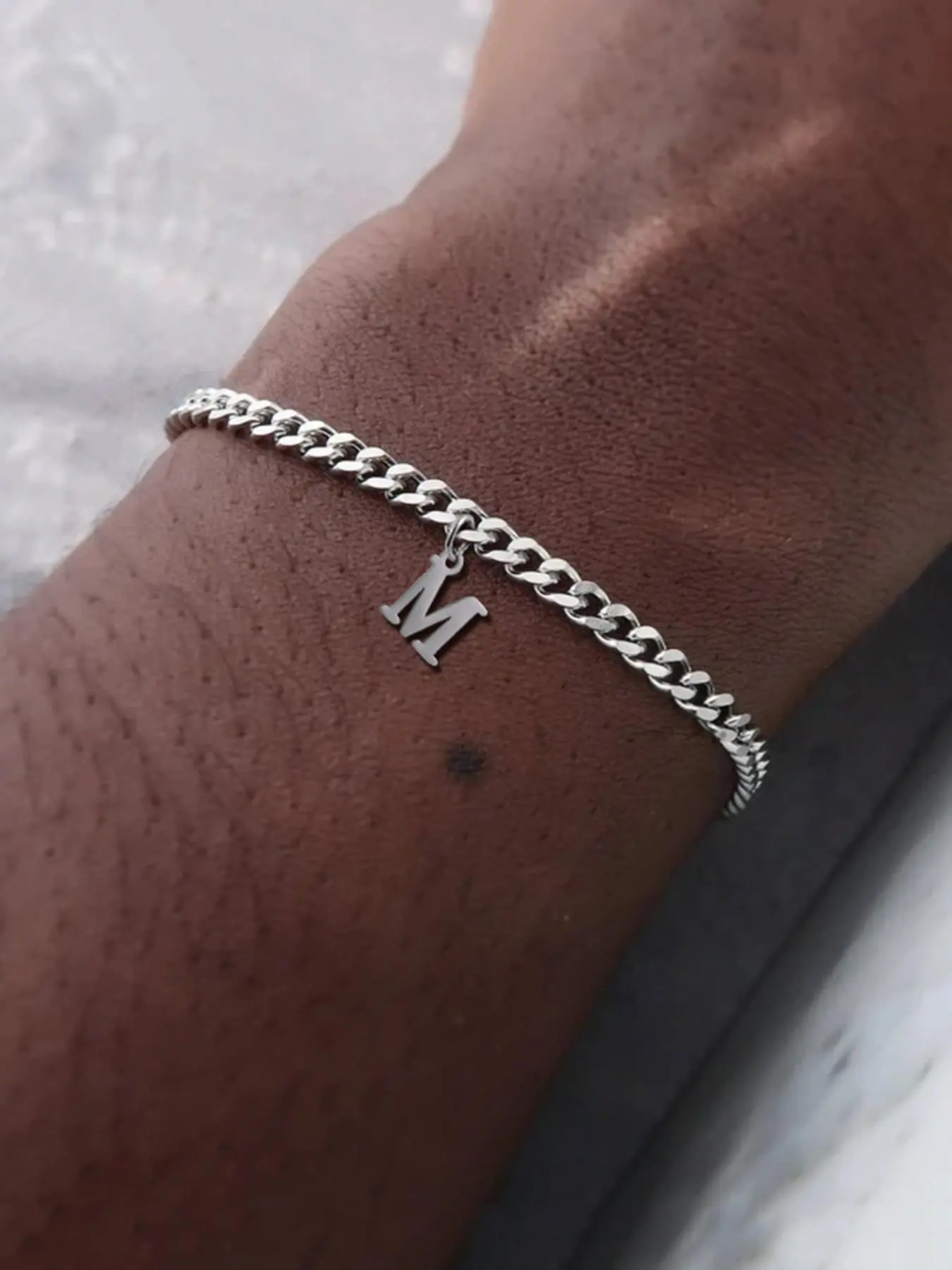 Letter Charm Decor Cuban Chain Bracelet, Pretty Bracelet, Minimalist Stainless Steel Personalized Jewelry for Men, Trendy Versatile Accessory