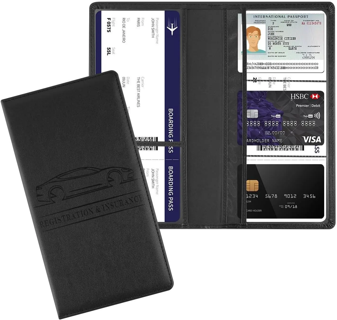 Car Registration and Insurance Card Holder,PU Leather Vehicle License Document Glove Box,Organizer Car Document Wallet with Magnetic Shut,Car Accessories for Men Women (Black)