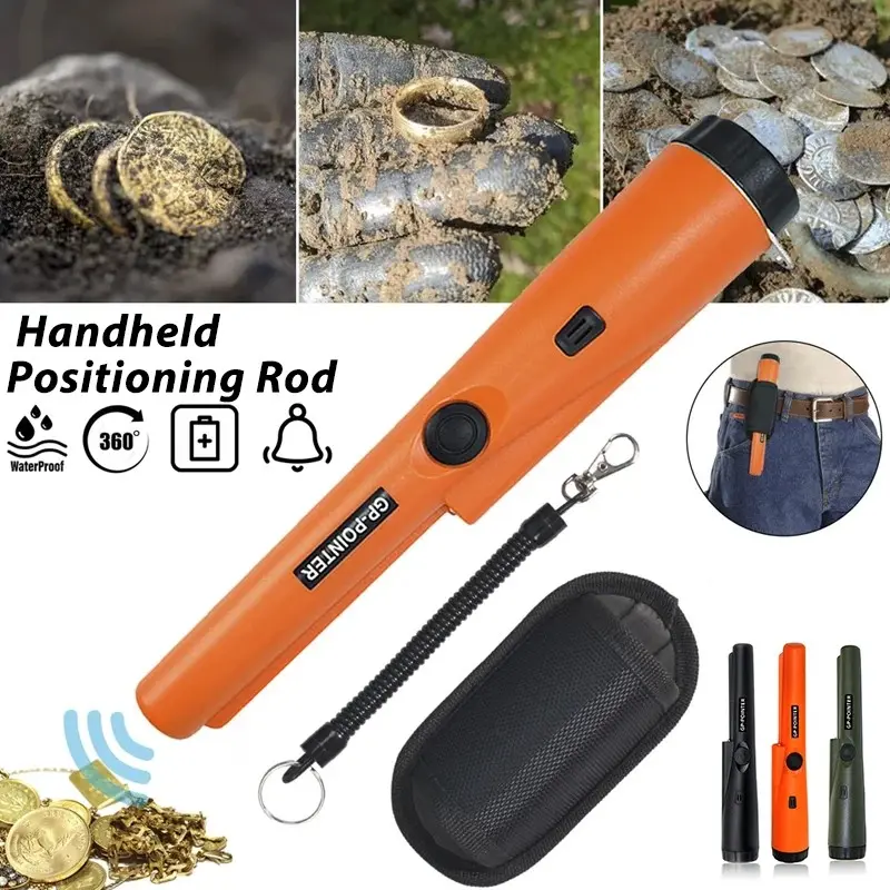 Waterproof metal detection needle stick, rechargeable 800mAh, 360 ° detection with LED light, used for treasure hunting, gold mining, handheld needles for adults and children, available in black/green/orange, Handheld Metal Detector Tool