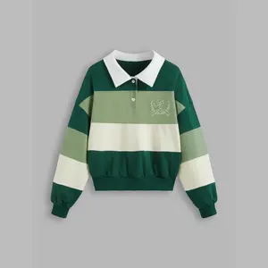 Cider [2 colors, size 2-26] Cotton-blend Polo Striped Embroidery Sweatshirt