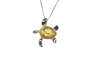Hawaiian Turtle Necklace – Gold Plated Pendant With Sparkly Hibiscus Flower Chain