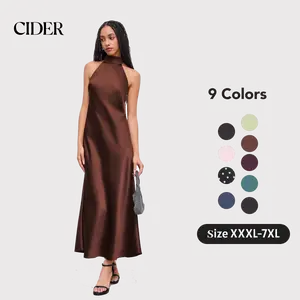 Cider Satin Halter Neckline Backless Maxi Dress