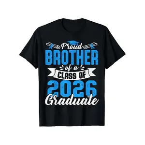 Class of 2026 Proud for Brother of a Graduate T-Shirt |   Unisex Oversized Fit Black with White & Blue Graduation & Diploma Print, Casual Style, Crew Neck, Slight Stretch Fabric