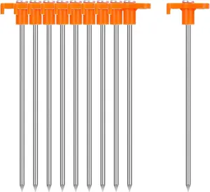 GARDEN Heavy Duty Tent Stakes 7 Inch - 20 Pack Galvanized Steel Ground Anchors for Camping Tents, Canopy, Tarp - Rust Resistant Metal Pegs with High Visibility Orange Head