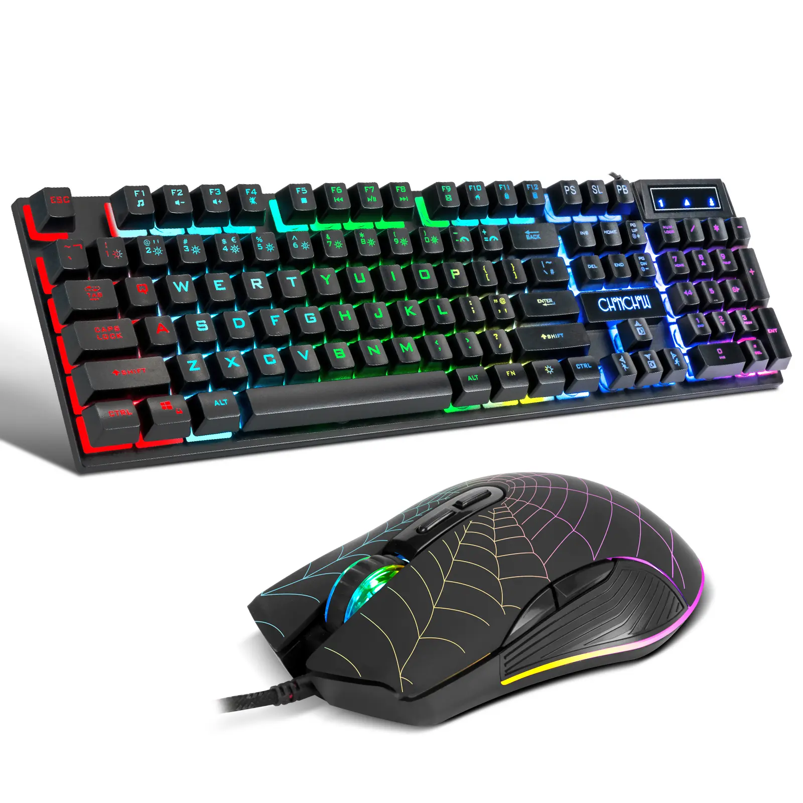 CHONCOW Wired Gaming Keyboard and Mouse Set for Gamers - 104-Key Full-Size LED Light Rainbow Backlit Keyboard, 3600 DPI Mouse, Mechanical Feel, Compatible with PC, Xbox, Mac OS, Laptop, Gamer Stuff