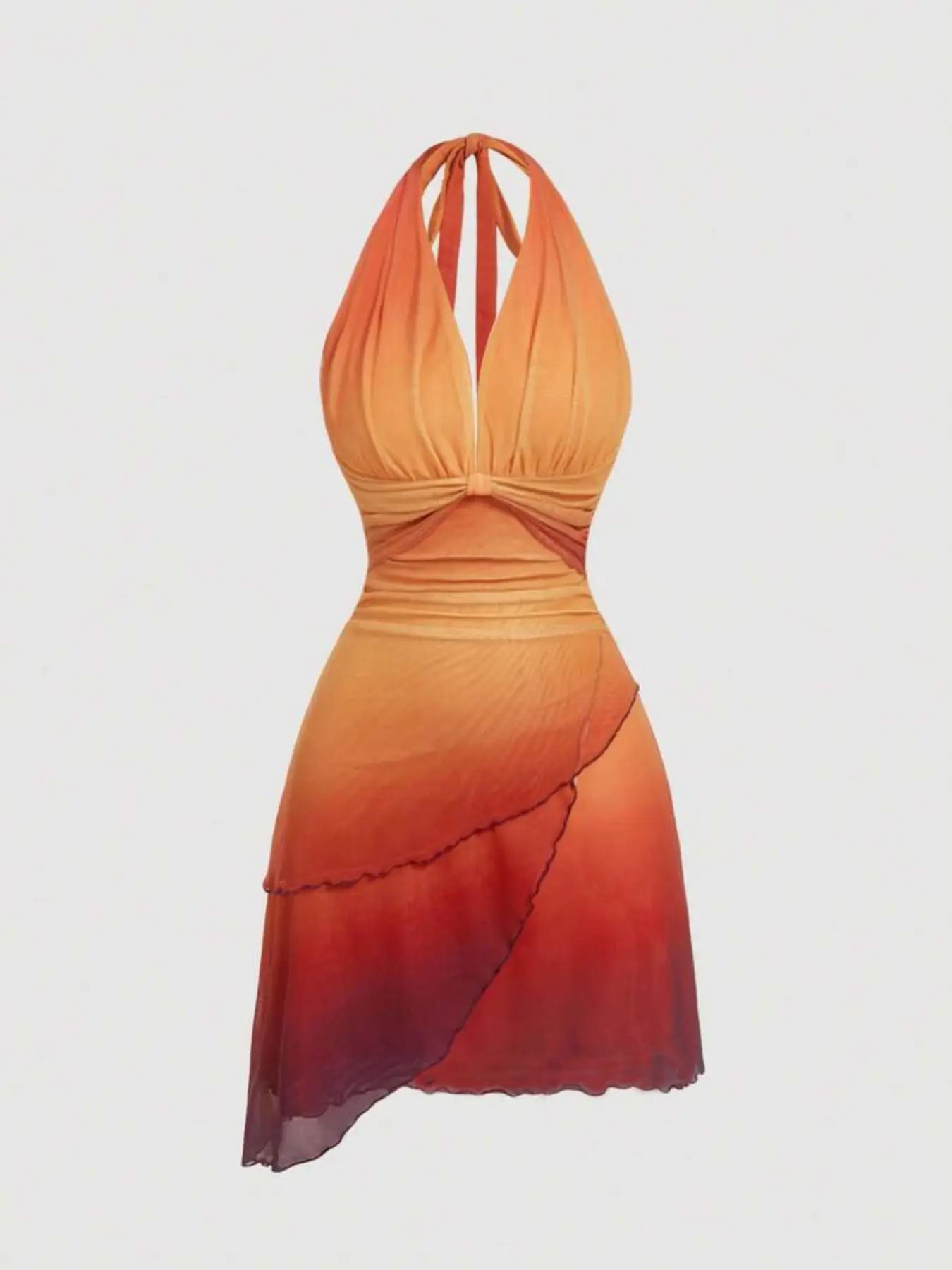 Women's Summer Gradient //cyan Bow Tie Asymmetric Sleeveless Backless Strap Dress, Perfect for Dates and Parties