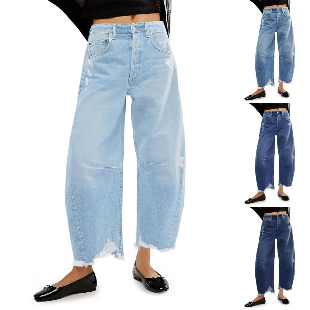 Imily Bela Womens Baggy Boyfriend Jeans  Barrel Leg Cropped Denim Raw Edge Wide Leg Pants Fashion Womenswear Streetwear Casual Basic Wideleg Trousers