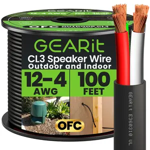 12 AWG Direct Burial Speaker Wire 4-Conductor Bi-Wire Cables - CL3 Rated - Oxygen Free Copper (OFC), Black