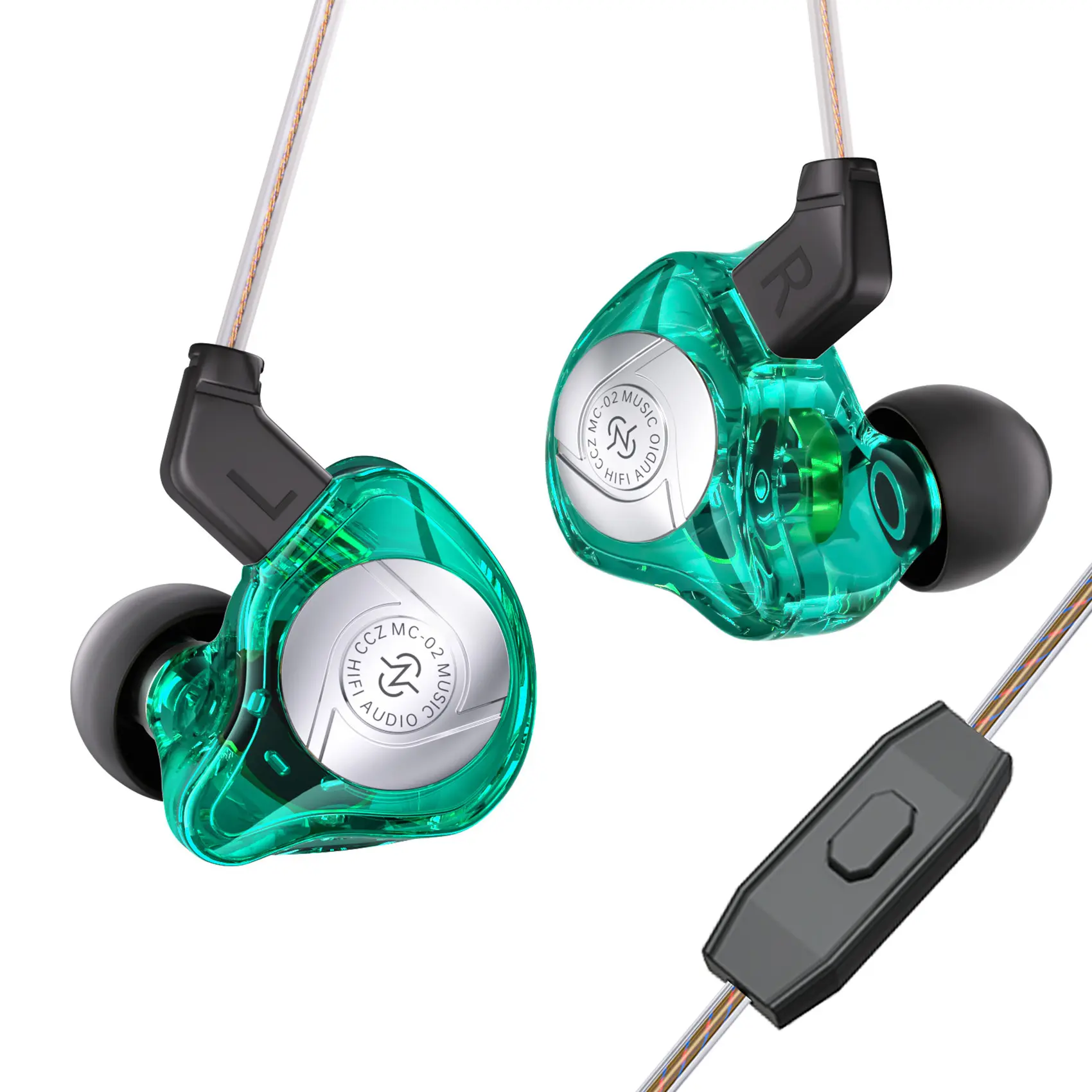 CCZ MC02 Wired HiFi IEMs with 3.5 mm Jack, 0.78 mm Detachable TFZ Analog Cable, Single DD Punchful Bass, Stereo Sound, Multi-Device Compatibility, All-Day Ergo-Fit, Cyan No Mic, Manufacturer Warranty, Not Water Resistant (Ideal for Electronic Music), Head