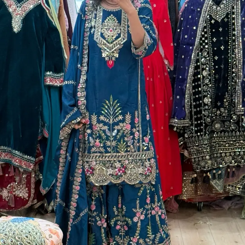 Women   Blue plazo   sharara suit Indian party Eid collection wedding casual set Diwali wear