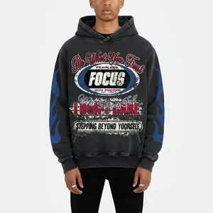 Sopula Studio Men's No. 28 Racing Elements Vintage Graphic Washed Casual Long Sleeve Pullover Black Hoodie