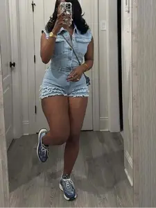 Denim Tassel Short Jumpsuit - V-Neck Romper Playsuit | EverHype