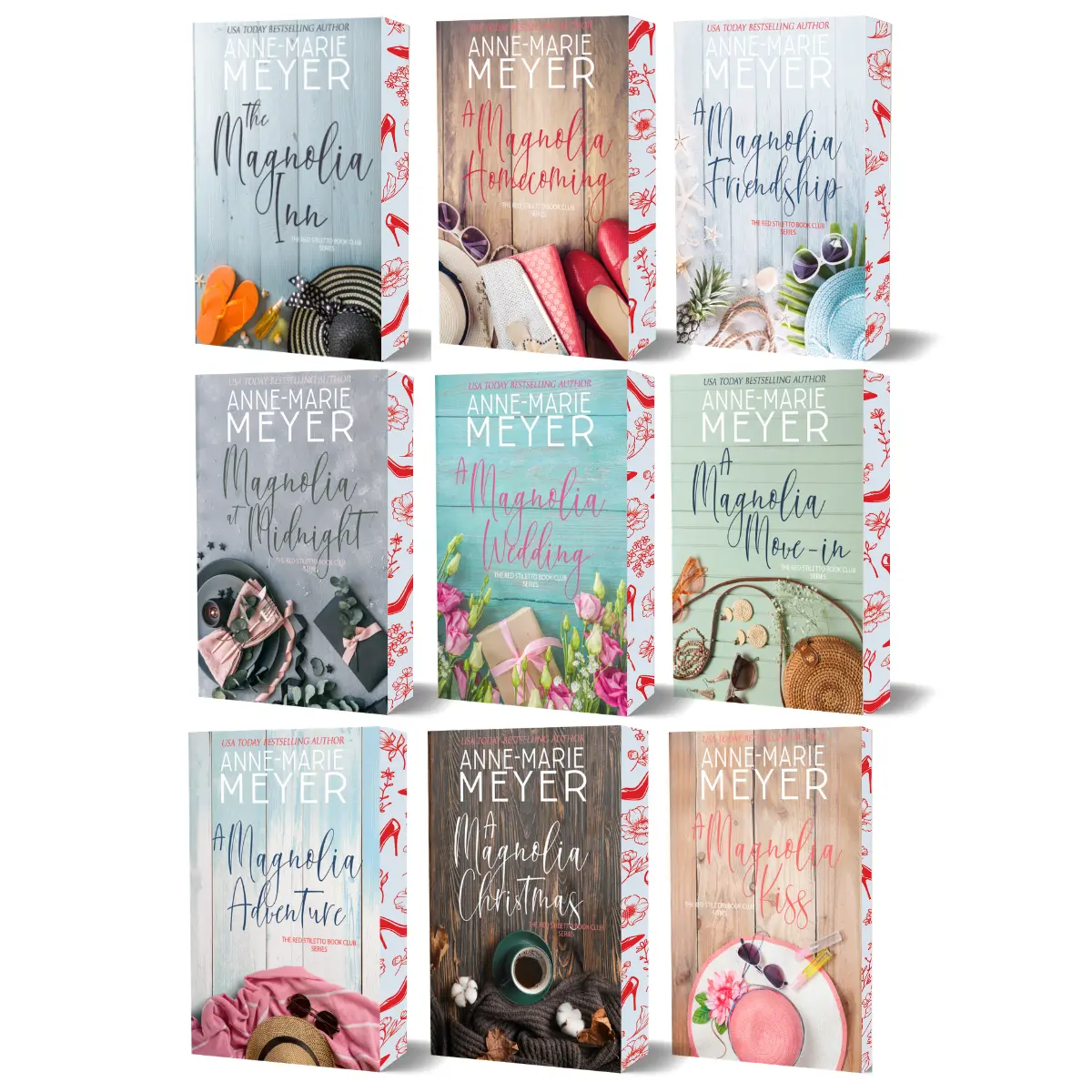 The Red Stiletto Book Club Ultimate Series Bundle - 9 Sprayed-Edges Romance Books, Magnolia Wedding-Themed Collection, Magnolia at Midnight, Christmas Picks, Romance Recommendations, Romance Books Recs