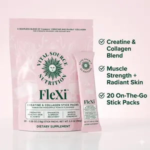 Flexi Creatine & Collagen Powder Packets | Muscle Strength + Radiant Skin | Pineapple Punch | 20 On-The-Go Sticks