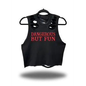 DANGEROUS BUT FUN - ROAD RASH BACK CUT BLACK CROP TANK