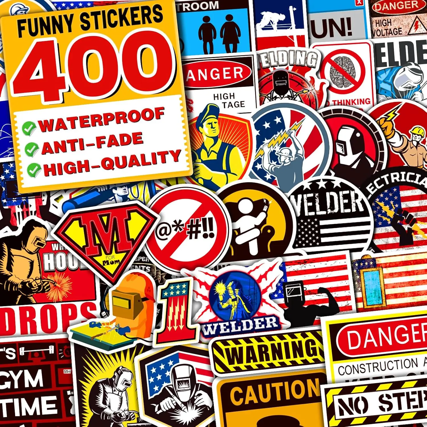 Funny Hard Hat Stickers for Men & Adults, 400 Pcs Blue Collar Stickers for Welder, Electrician, Lineman, Construction, Decals for Helmet, Truck, Tool Box, Water Bottle, Car, Motorcycle